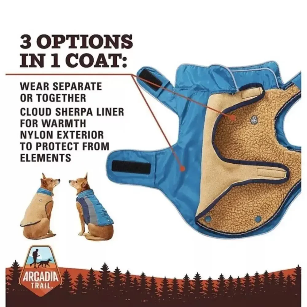 NWT Arcadia Trail 3 in 1 Multiwear Blue Dog Coat w/Removable Sherpa Liner Sz XXL